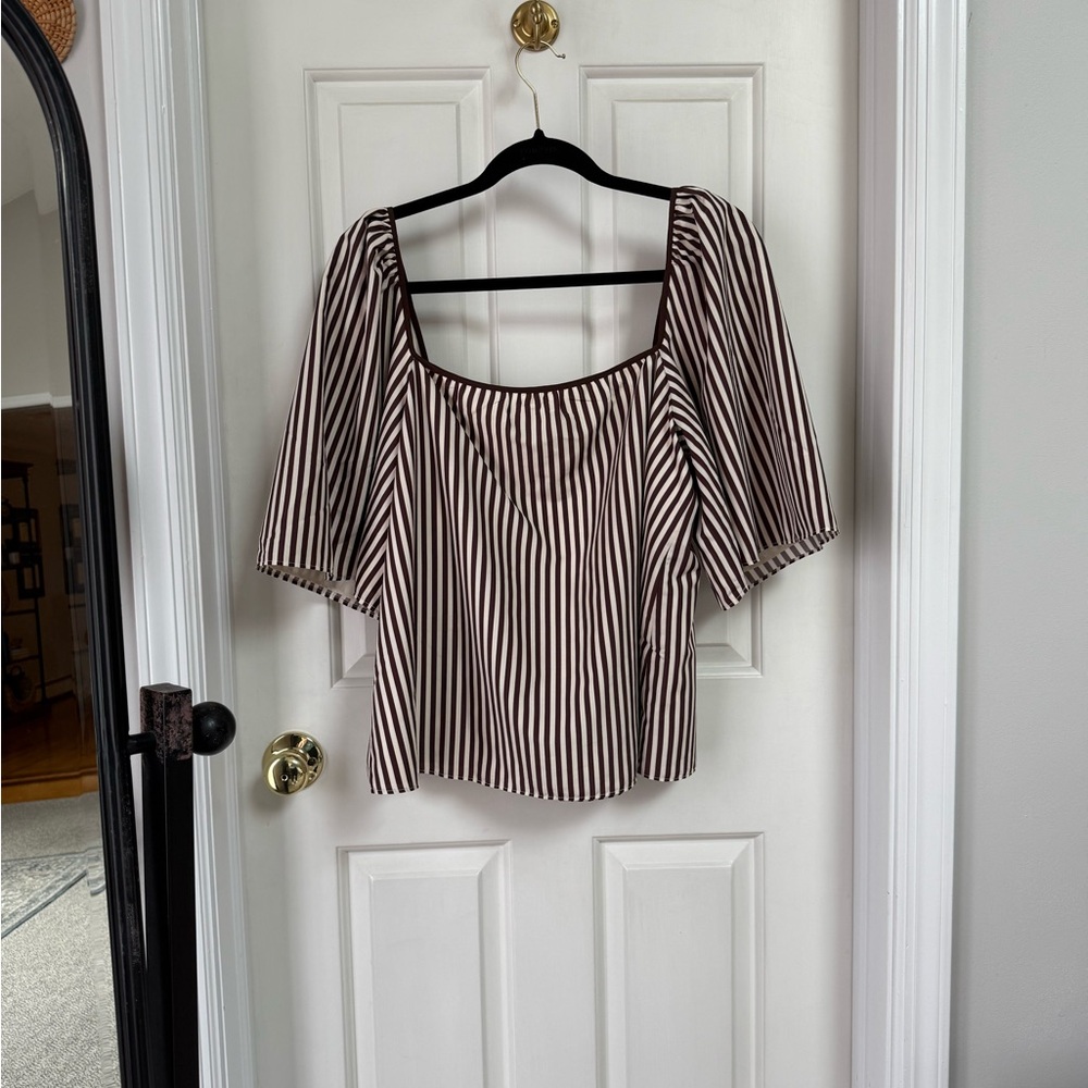 Tuckernuck Stella Striped Brown and White Women's Top